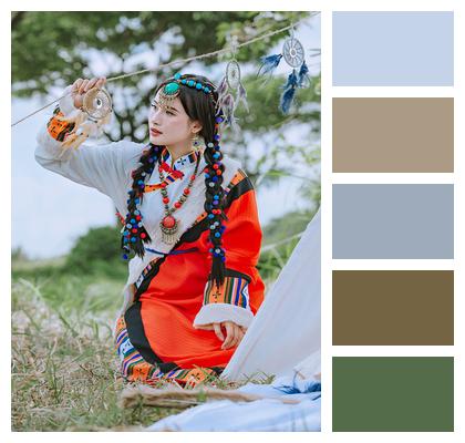 Mongolian Girl Dreamcatcher Traditional Clothes Image